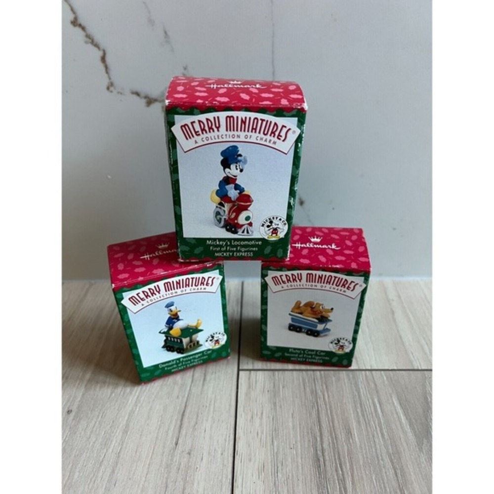 Hallmark Merry Miniatures Disney Mickey Express Train Figurines 3pc Set